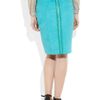 Burberry Prorsum Raffiatrimmed Suede Pencil Skirt in Blue (aqua) - Lyst