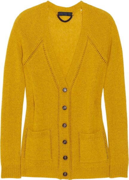 Burberry Prorsum Openknit Cashmere Cardigan in Yellow (mustard) - Lyst