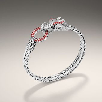 John Hardy Dragon Head Bracelet On Rectangular Chain - Lyst