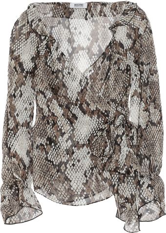  Snake-Print Wrap Blouse 
