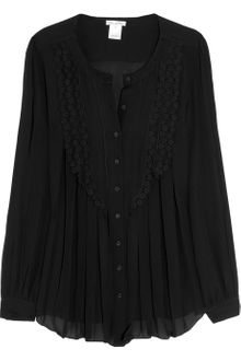 Oscar de la Renta Lace-trimmed Silk-chiffon Blouse - Lyst