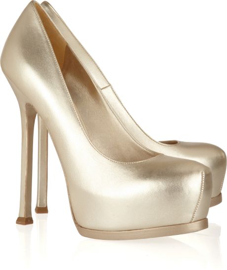 Yves Saint Laurent Tribute Metallic Leather Pumps in Gold - Lyst