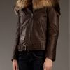 Balmain Fur Collar Leather Jacket in Brown - Lyst