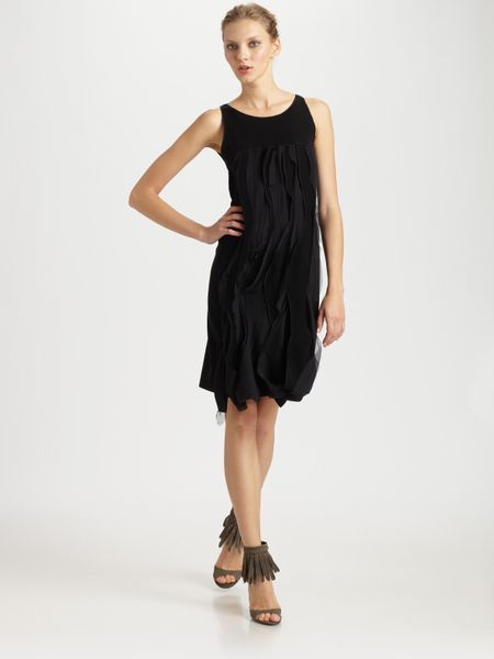Bottega Veneta Chiffon Ruffle Dress in Black - Lyst