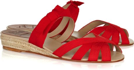 Christian Louboutin Delfin Ribbon-strap Raffia Sandals in Red | Lyst