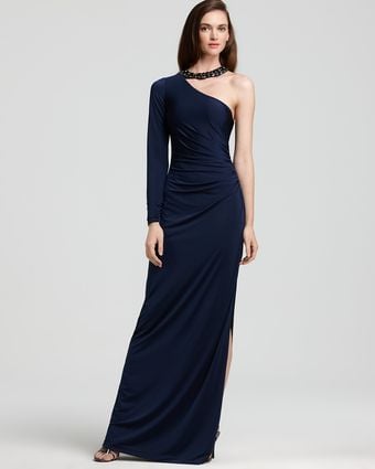 Hoaglund New York Jersey One-shoulder Jewel-collar Gown - Lyst