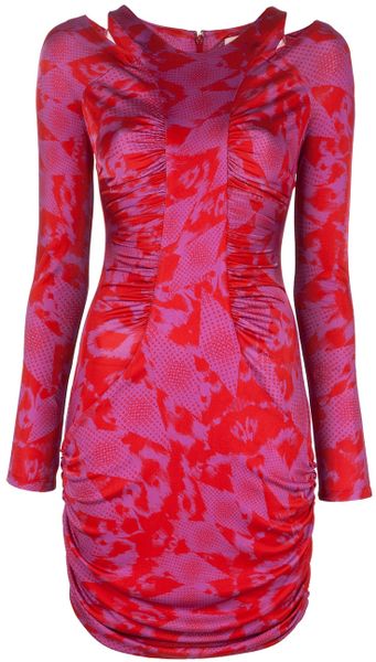 Matthew Williamson Printed Gathered Dress in Red - Lyst