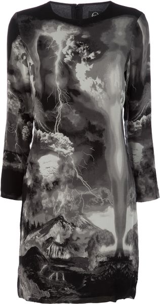 Mcq By Alexander Mcqueen Printed Silk Dress in Black - Lyst