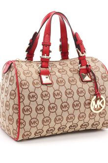 Michael by Michael Kors Medium Grayson Monogram Satchel, Beige/red - Lyst