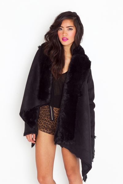 Nasty Gal Chelsea Shearling Coat  Black in Black - Lyst