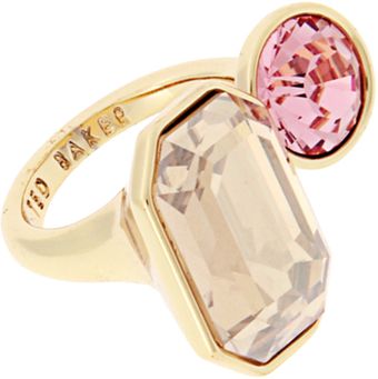 Ted Baker Gold Crystal And Light Rose Double Jewel Ring - Lyst