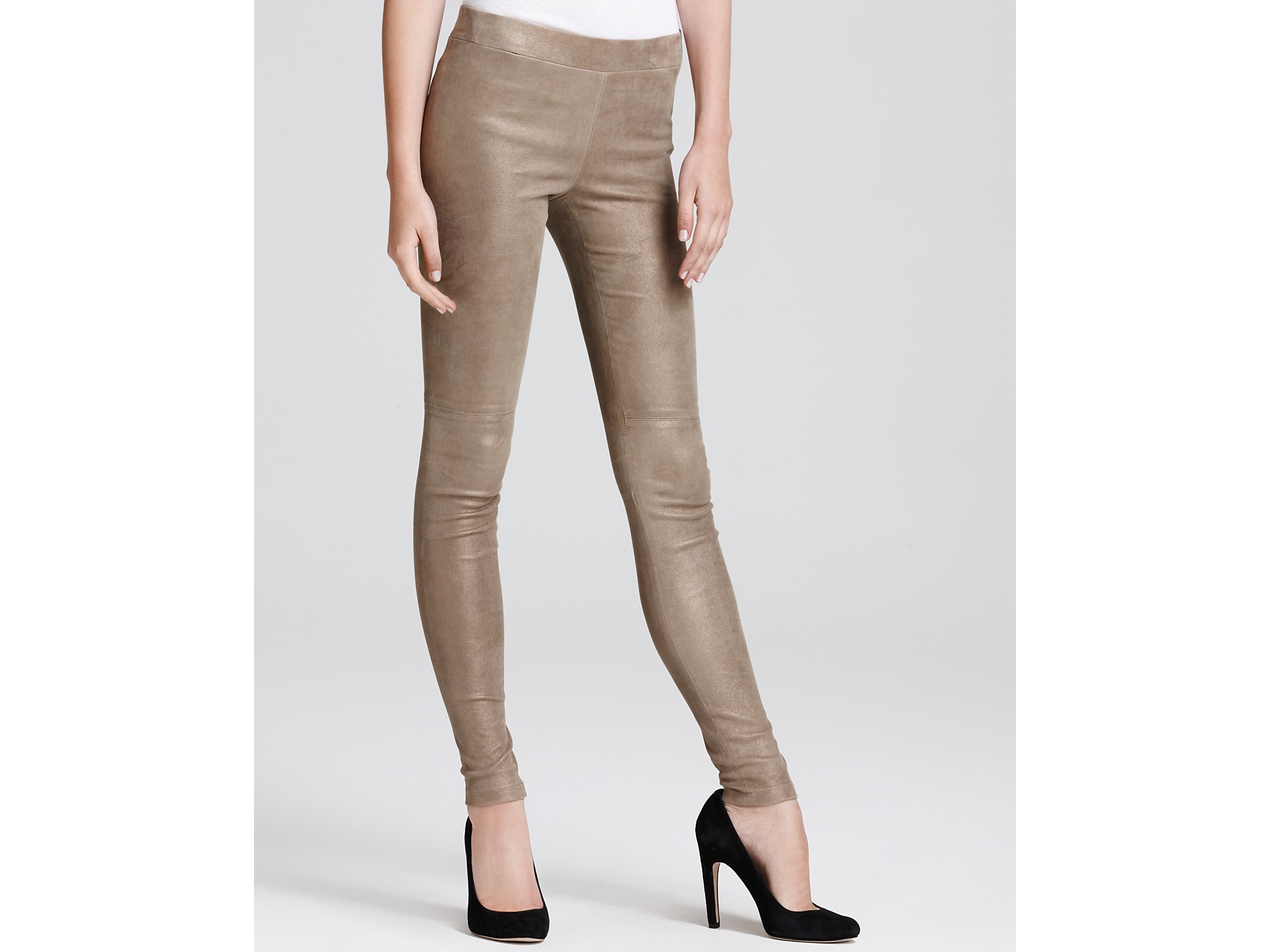 Vince Metallic Suede Stretch Leggings in Gold (bronze) Lyst