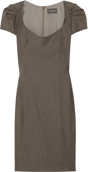 Zac Posen Pleated Mélange Dress in Brown - Lyst