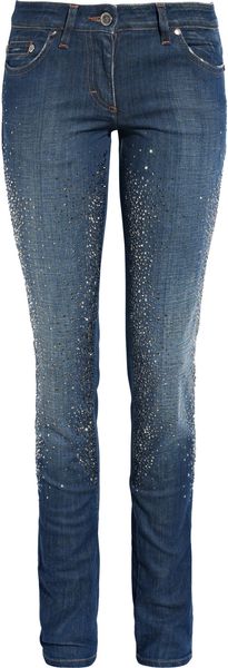 Roberto Cavalli Crystal-embellished Mid-rise Skinny Jeans - Lyst