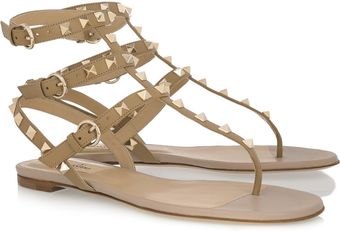 Valentino Studded Leather Flat Sandals - Lyst