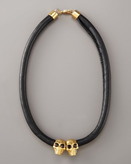 Alexander Mcqueen Skull & Leather Bracelet, Black in Black - Lyst