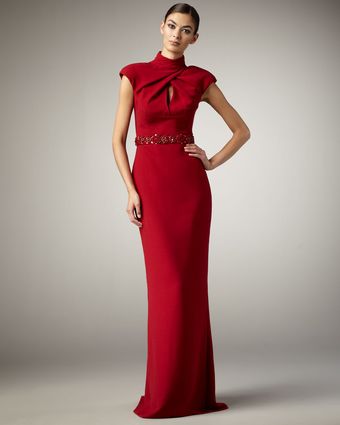 Badgley Mischka High-neck Beaded-waist Gown - Lyst