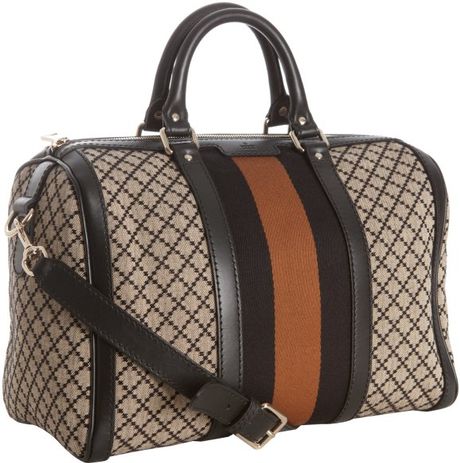 Gucci Black and Beige Diamante Canvas Vintage Web Medium Boston Bag in Brown (beige) | Lyst