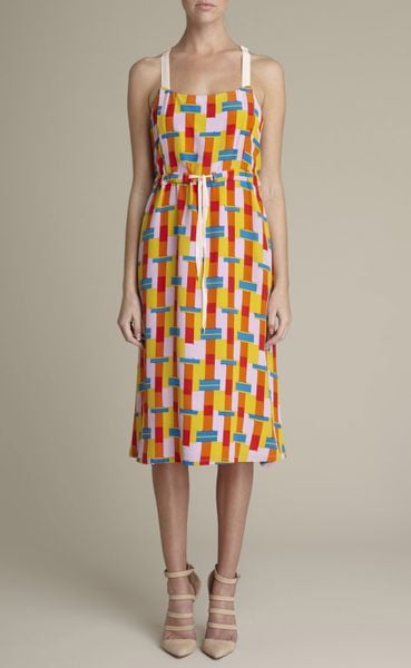 Adam Lippes Bauhaus Block Print Silk Dress in Yellow (lemon multi) - Lyst