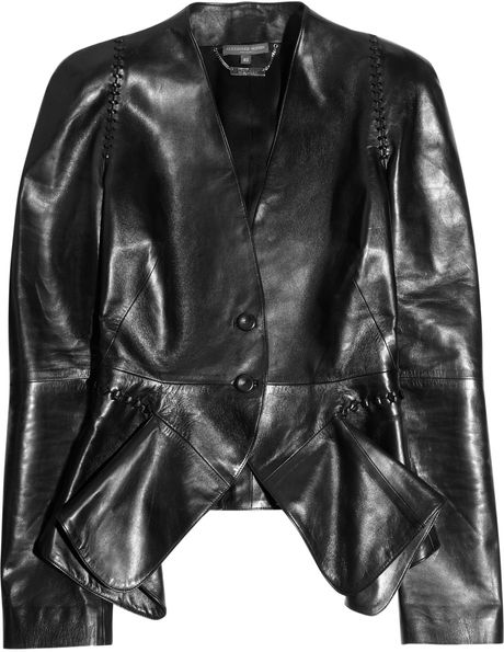 Alexander Mcqueen Foldedfront Leather Jacket in Black - Lyst