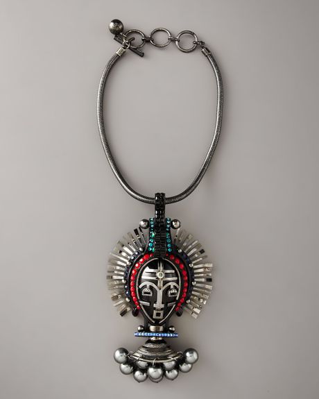 Lanvin Mask Pendant Necklace, Silvertone in Black - Lyst