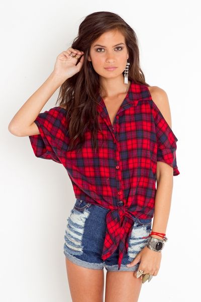 Nasty Gal Cut Up Flannel Shirt In Red Lyst