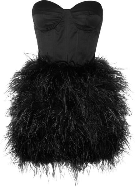 Rare Opulence FeatherEmbellished Satin Bustier Dress in Black - Lyst