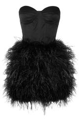 Rare Opulence Feather-Embellished Satin Bustier Dress