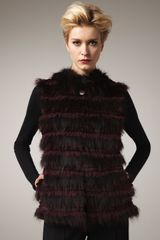 Tasha Tarno Tiered Fur Vest, Burgundy