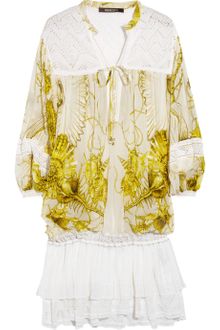 Roberto Cavalli Printed Silk-Chiffon And Crochet Dress - Lyst