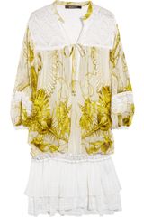Roberto Cavalli Printed Silk-Chiffon And Crochet Dress