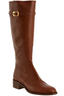 Fendi Cognac Leather Logo Buckle Equestrian Boots - Lyst
