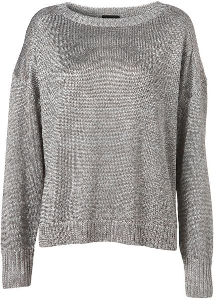 Topshop Knitted Lurex Slouchy Jumper in Silver Lyst