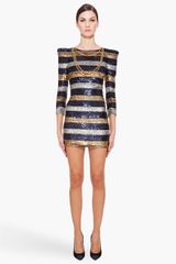 Balmain Silk Stripe Sequin Dress