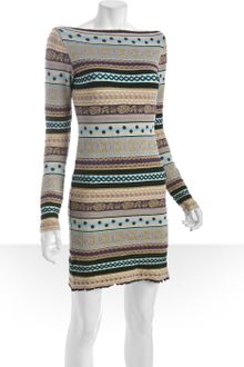 M Missoni Dark Green Mixed Stripe Wool Blend Knit Dress - Lyst