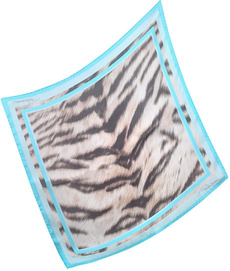 Roberto Cavalli Signature Leopard Print Silk Square Scarf in Blue (leopard) - Lyst