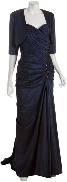 Tadashi Shoji Midnight Taffeta Strapless Long Dress with Bolera in Blue (midnight) - Lyst
