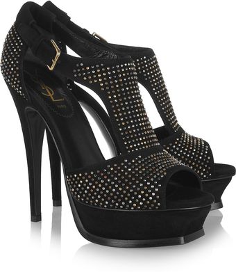 Yves Saint Laurent Studded Suede Platform Sandals - Lyst