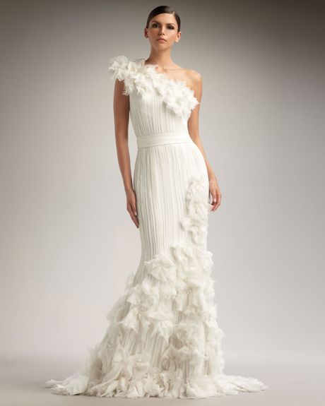 Tadashi Shoji OneShoulder Rosette Gown in White (ivory) - Lyst