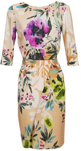  Floral Printed Crepe Dress 