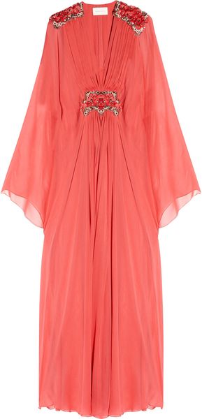 Marchesa Appliquéd silkchiffon gown in Pink (red) - Lyst