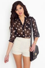 Nasty Gal Ikat Heart Blouse - Black