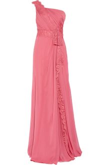 Alberta Ferretti One-shoulder Lace-trimmed Silk-chiffon Gown - Lyst