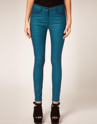  Asos Enamel Blue Coated Coloured Skinny Jeans 