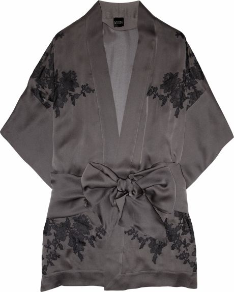 Carine Gilson Laceappliquéd Silksatin Robe in Gray - Lyst