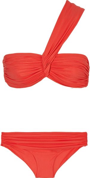 Lanvin Asymmetric Bandeau Bikini in Red - Lyst
