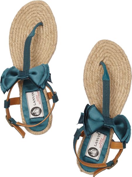 Lanvin Satin Bow Flat Espadrille Sandals in Blue (teal) | Lyst