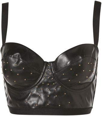 Topshop Black Leather Studded Bralet - Lyst