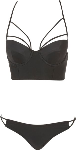 Topshop Black Strappy Longline Bikini in Black - Lyst