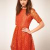 Asos Collection Asos Lace Waisted Dress with Contrast Lining in Orange (orangepink) - Lyst